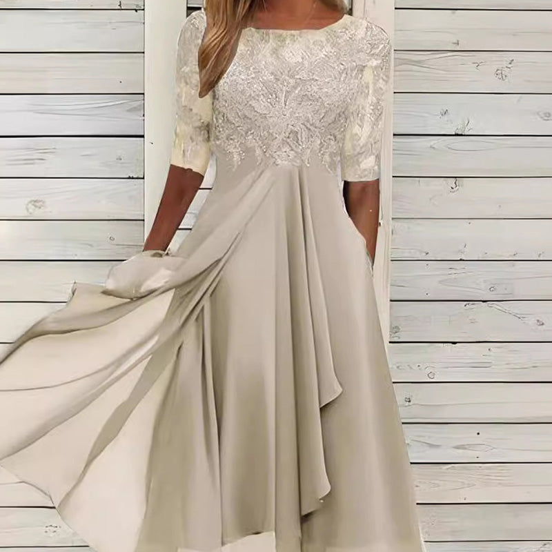 Floral Embroidery Midi Dress – Flowy & Elegant Scoop Neck🌸