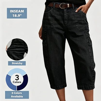👖 50% OFF | Women's Casual Stretchy Cropped Denim Pants – Relaxed Barrel Fit, Mid-Waist & Multi-Pocket Design, Sizes S–3XL ✨🛒