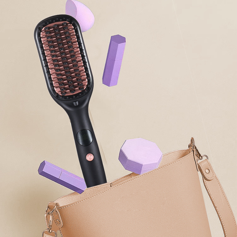 Negative Ion Hair Straightener Brush with LCD Display