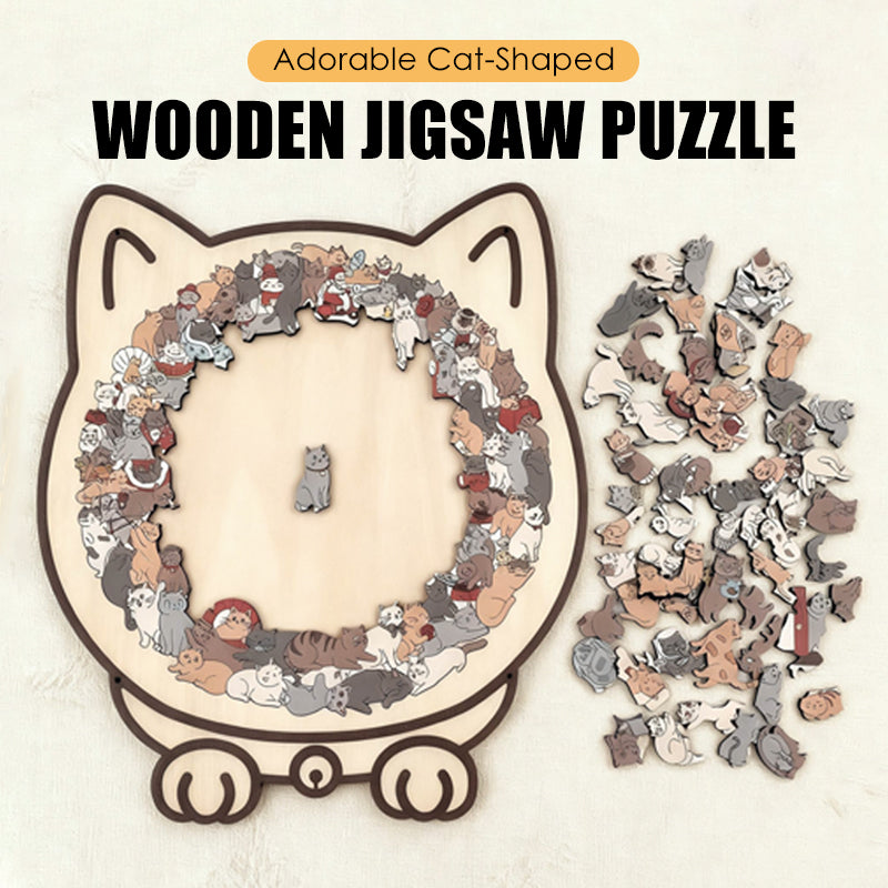 Adorable Cat-Shaped Wooden Jigsaw Puzzle