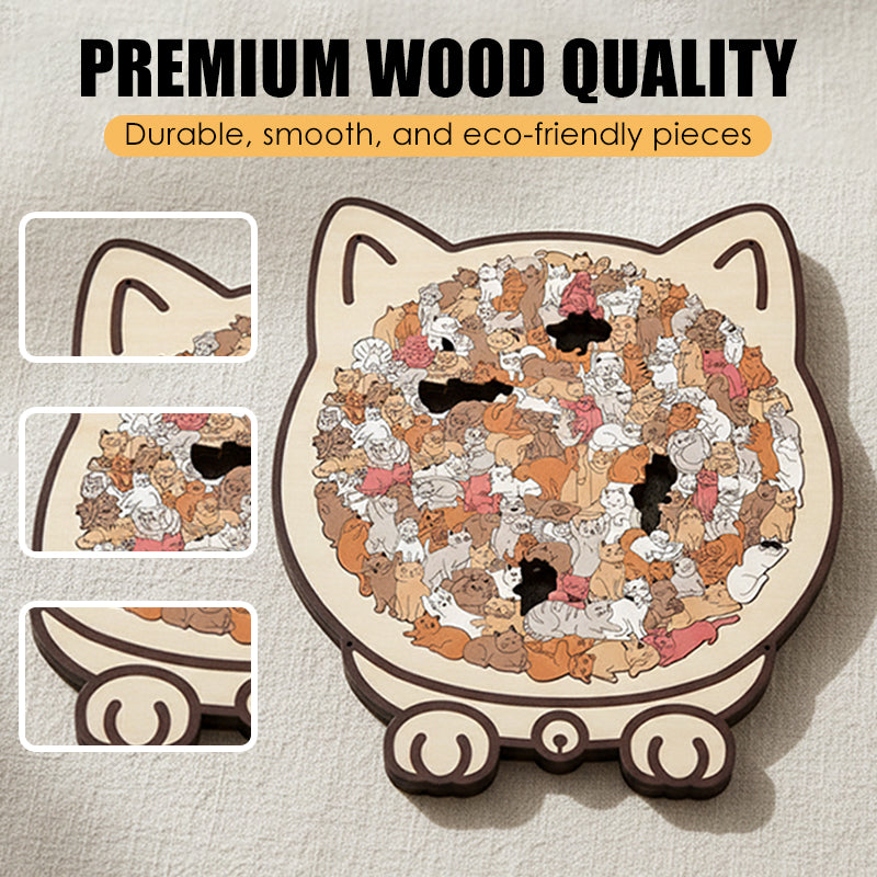 Adorable Cat-Shaped Wooden Jigsaw Puzzle