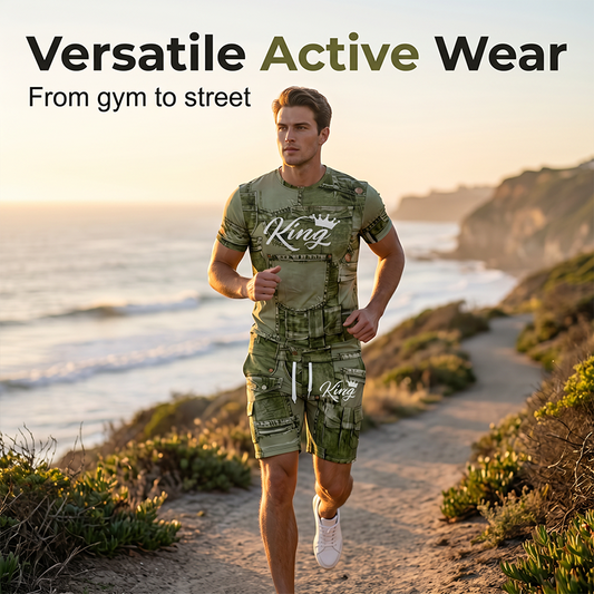 Men's Casual Artistic Denim-Print T-Shirt & Shorts Set