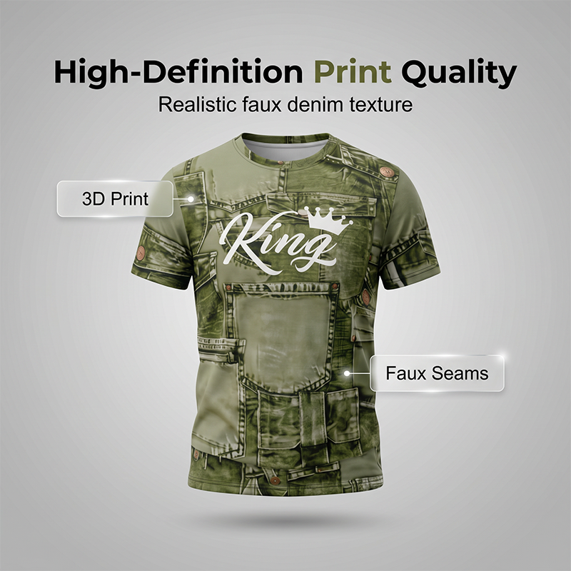 Men's Casual Artistic Denim-Print T-Shirt & Shorts Set