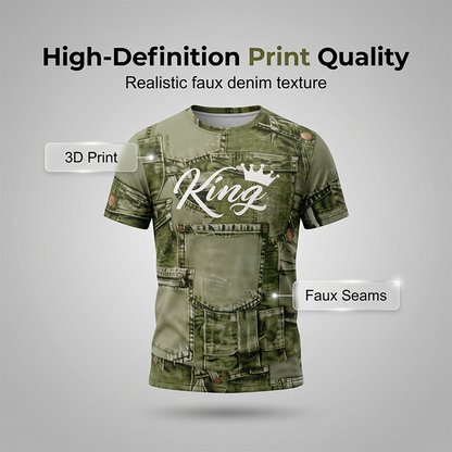 Men's Casual Artistic Denim-Print T-Shirt & Shorts Set