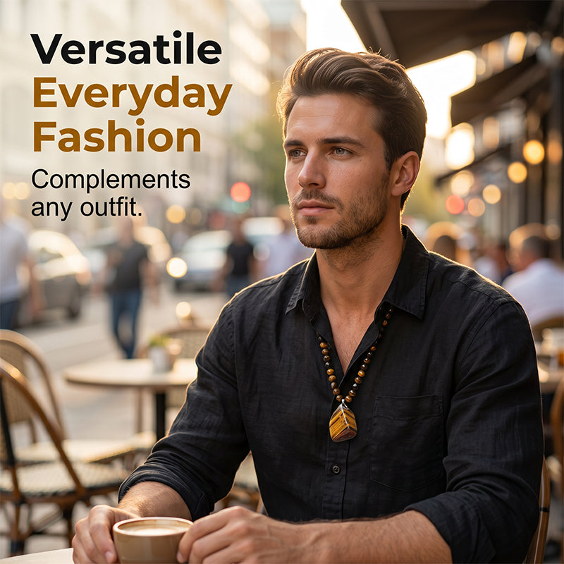 🔥50% OFF NOW|Men's Natural Tiger's‑Eye Beaded Necklace‑Stylish Energy Healing Stone Jewelry for Daily & Gift‑Giving