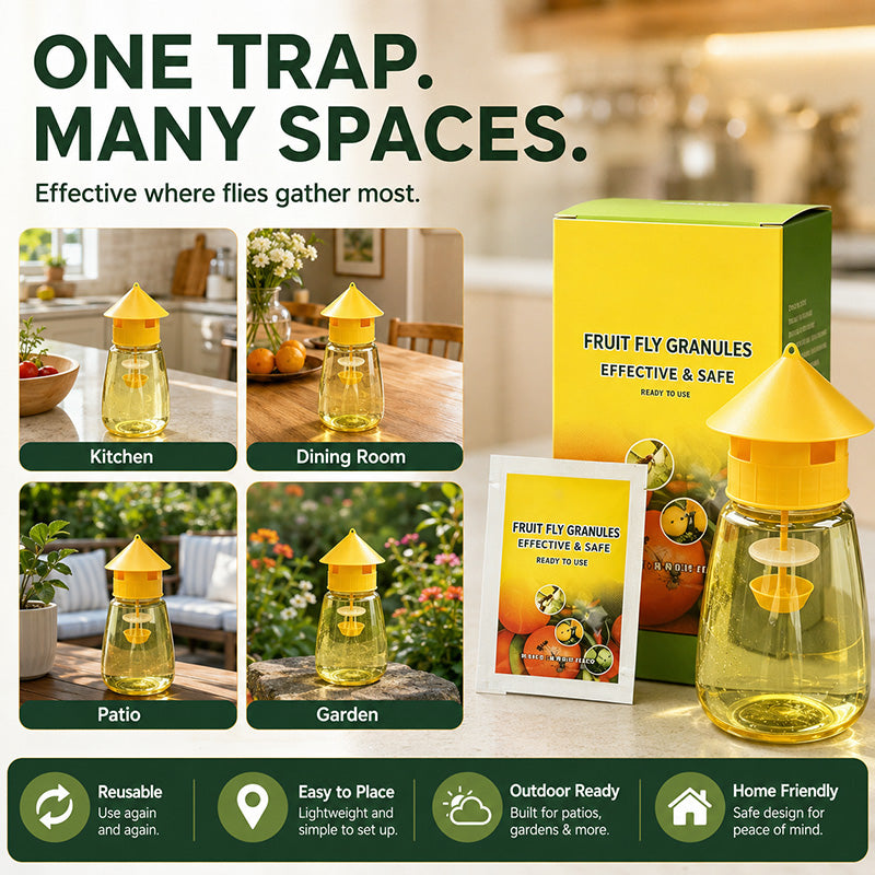 Hanging fly trap for indoor and outdoor use