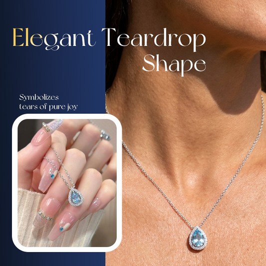 💞2026 HOT SALE💞TEARDROP NECKLACE WITH BLUE STONE — Sparkling Crystal Halo & Adjustable Chain