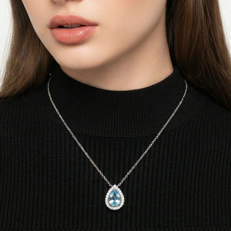 💞2026 HOT SALE💞TEARDROP NECKLACE WITH BLUE STONE — Sparkling Crystal Halo & Adjustable Chain