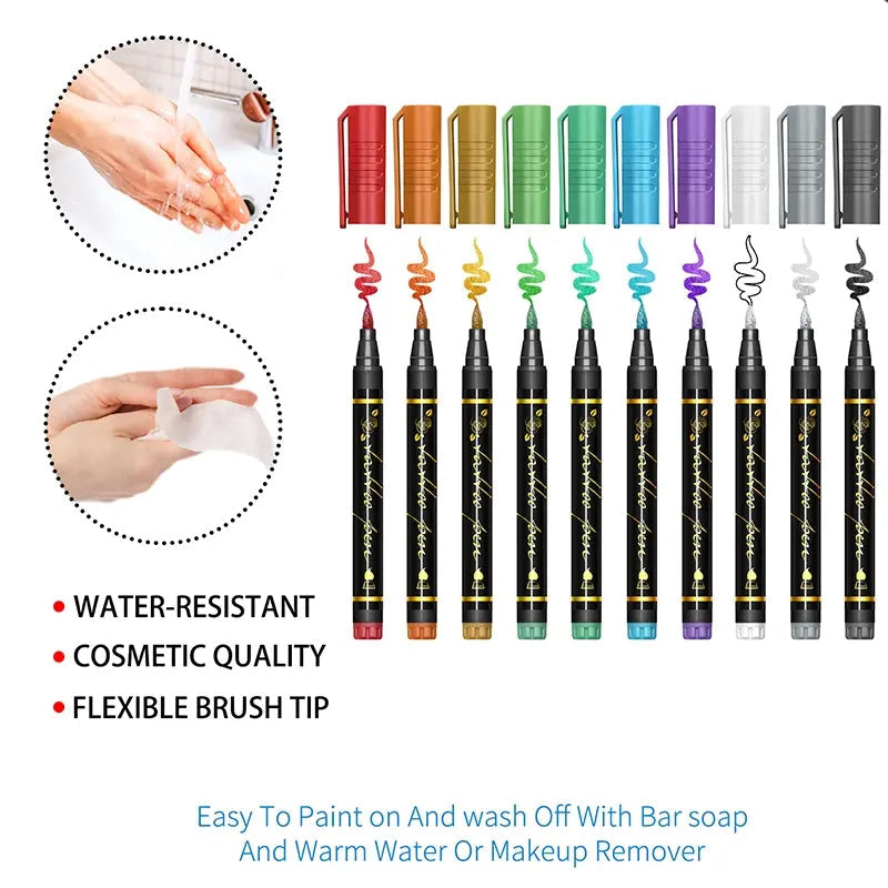 10-Color Temporary Tattoo Markers Set