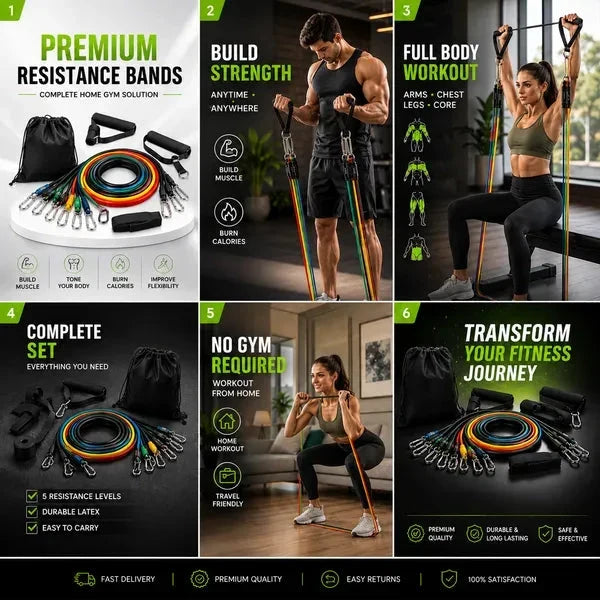 ⏳Oferta Especial por Tiempo Limitado⏰Construye el Cuerpo de Tus Sueños Sin Ir al Gimnasio | Juego de Bandas de Resistencia Ajustables para Entrenamiento Corporal Completo en Cualquier Lugar
