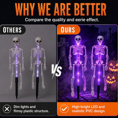 👻50% Off For Halloween! 💀Best Decorations For Spooky Ghost Vibes!🎃💡 Solar Skeleton Stake Lights – Glow In The Dark, Solar Powered, Easy To Install. Ideal For Haunted Yard, Porch & Walkway! 👻🪦✅