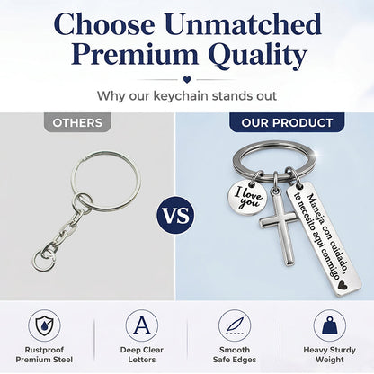 Stainless Steel Cross Keychain with Drive Safe