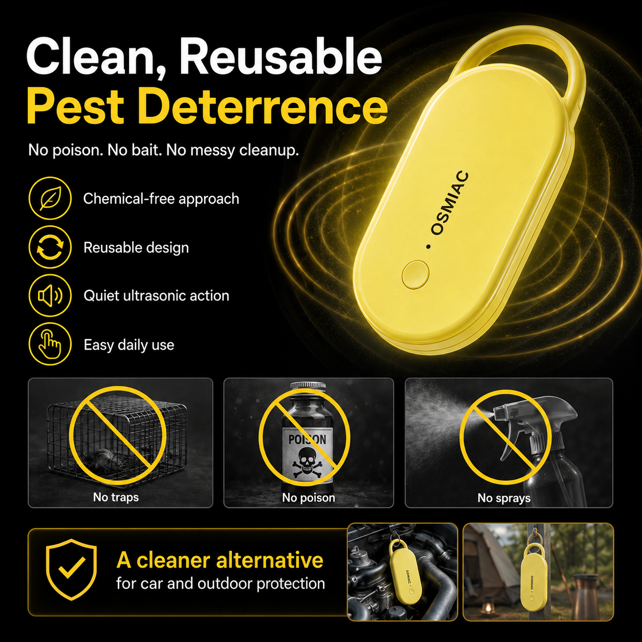 📢📢57% OFF !! ⏰Portable Ultrasonic Pest Repeller with Hanging Hook for Car