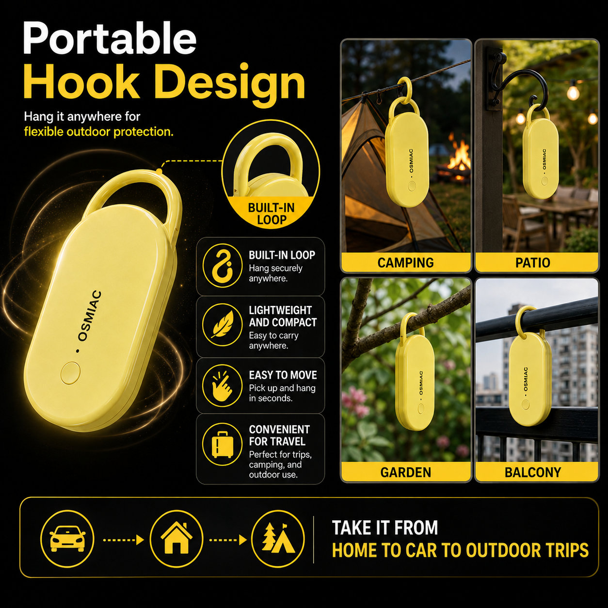 📢📢57% OFF !! ⏰Portable Ultrasonic Pest Repeller with Hanging Hook for Car
