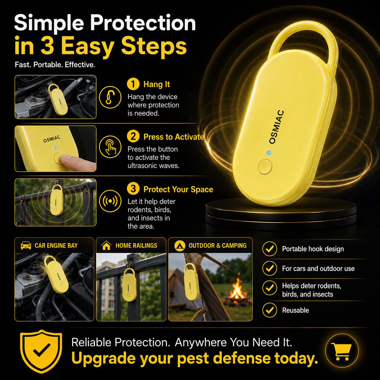 📢📢57% OFF !! ⏰Portable Ultrasonic Pest Repeller with Hanging Hook for Car