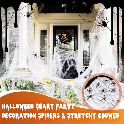 Halloween Scary Party Decoration Spiders & Stretchy Cobweb