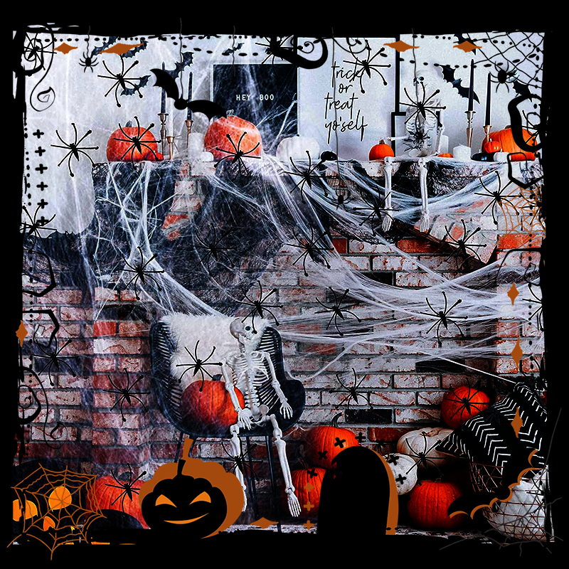 Halloween Scary Party Decoration Spiders & Stretchy Cobweb
