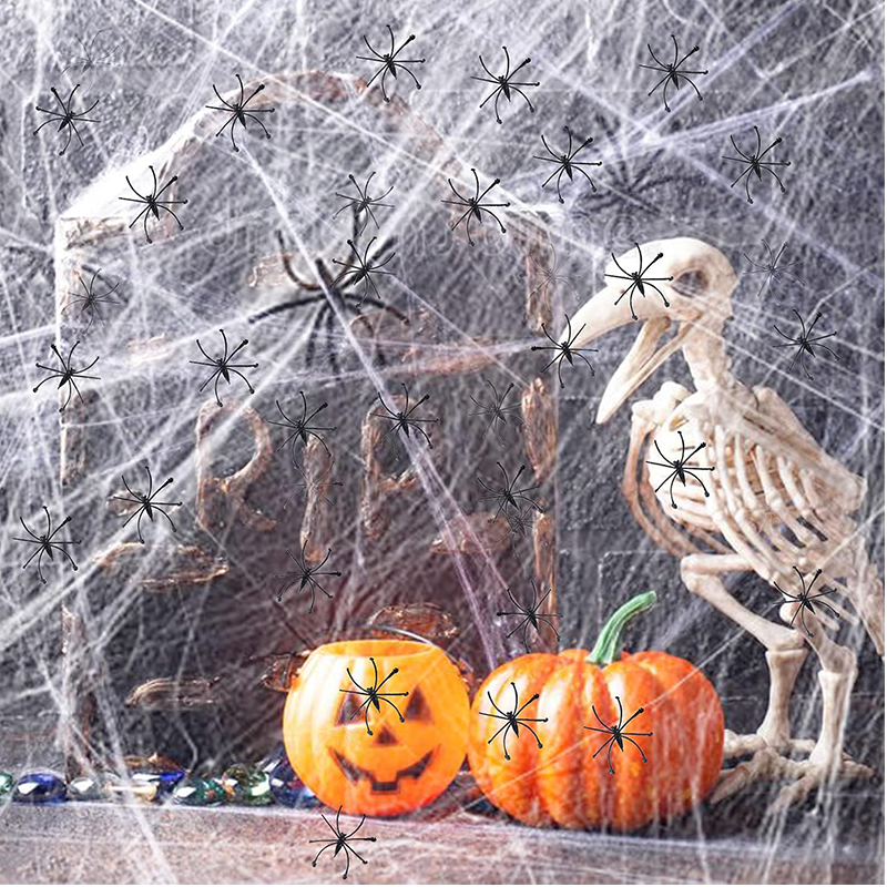 Halloween Scary Party Decoration Spiders & Stretchy Cobweb