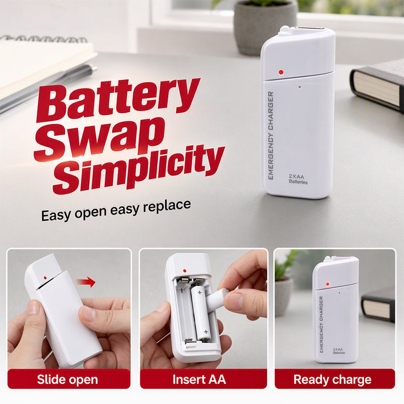Portable Emergency Phone Charger AA Battery Powered Power Bank with LED Flashlight