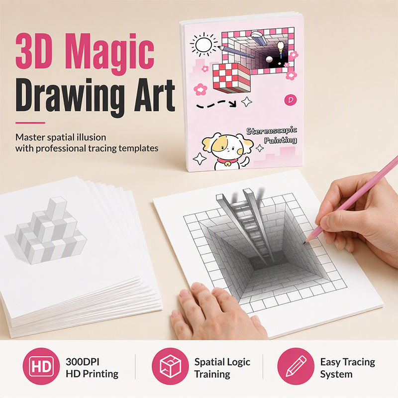 Kids 3D Stereoscopic Tracing Drawing Book with Coloring and Paper Cutting Activities