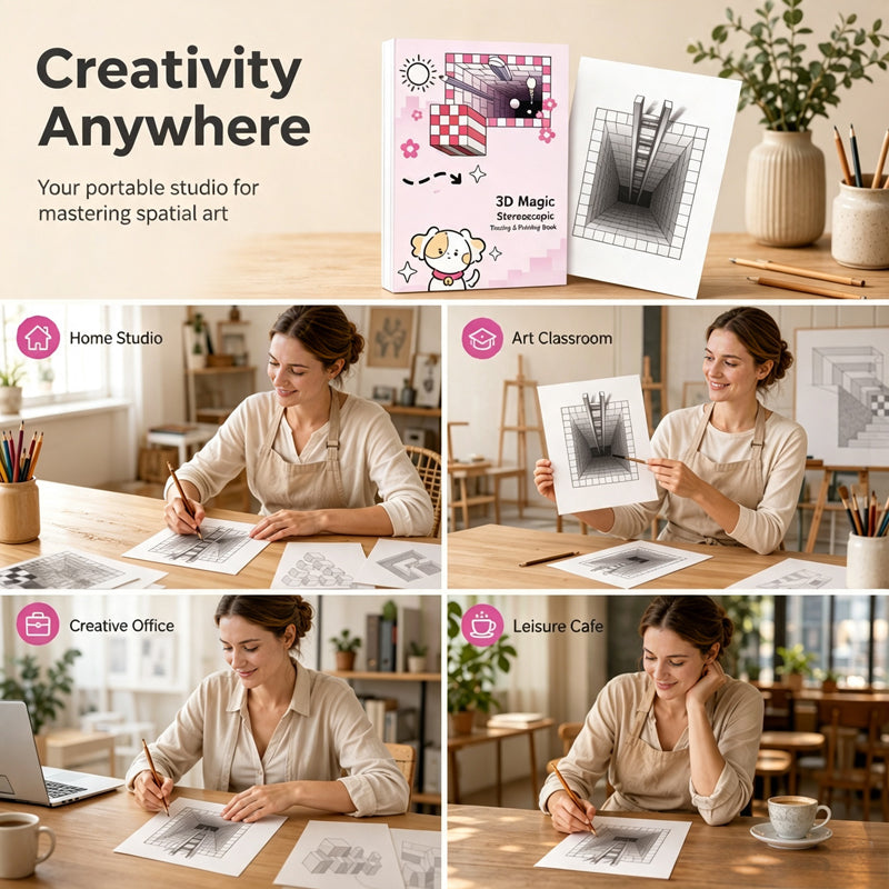 Kids 3D Stereoscopic Tracing Drawing Book with Coloring and Paper Cutting Activities