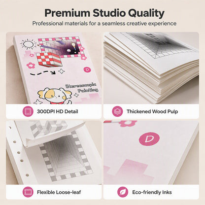 Kids 3D Stereoscopic Tracing Drawing Book with Coloring and Paper Cutting Activities