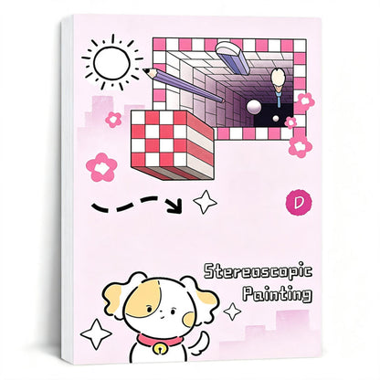 Kids 3D Stereoscopic Tracing Drawing Book with Coloring and Paper Cutting Activities