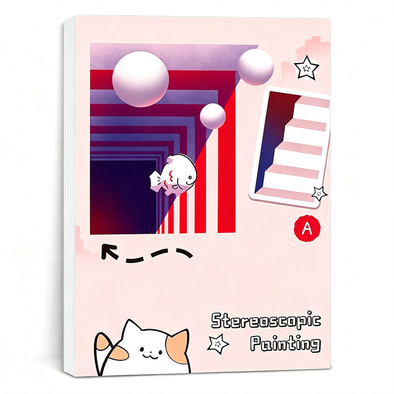 Kids 3D Stereoscopic Tracing Drawing Book with Coloring and Paper Cutting Activities
