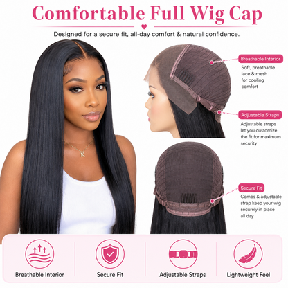 Pre-Plucked Straight Lace Wig – Natural Hairline & Heat-Resistant Design, No More Fake Look