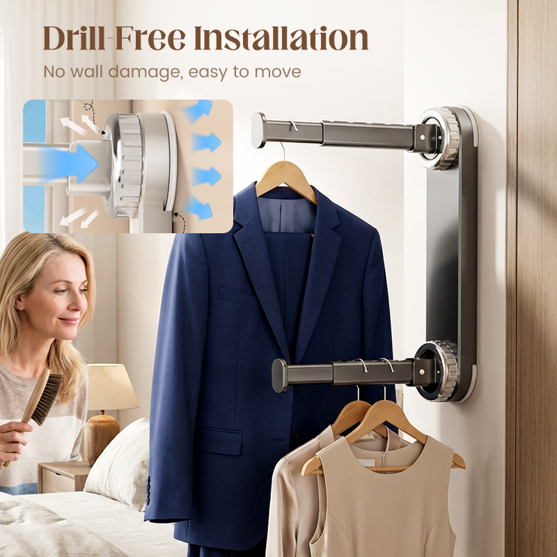 Foldable Telescopic Suction-Cup Hanger Rack