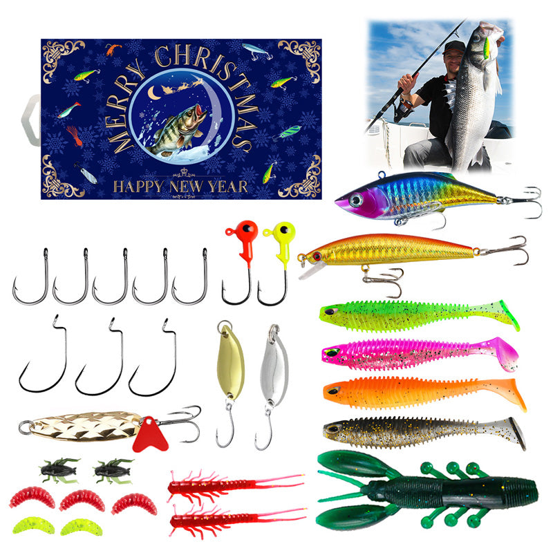 Christmas Fishing Lure Advent Calendar Blind Box Set with Minnow Popper Spoons