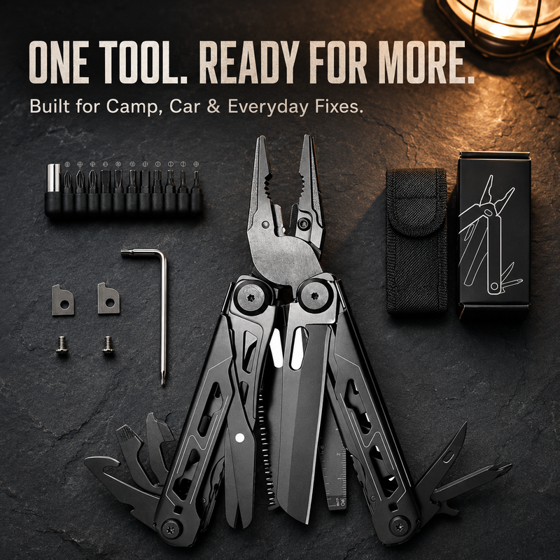 ⏳🔥LIMITED-TIME 50% OFF! ⏰🔧 Heavy‑Duty Folding Multi‑Tool Pliers, Portable Multi‑Function Survival Tool with Knife, Screwdriver, with Carry Pouch for Camping, Outdoor, Home Emergency Repair