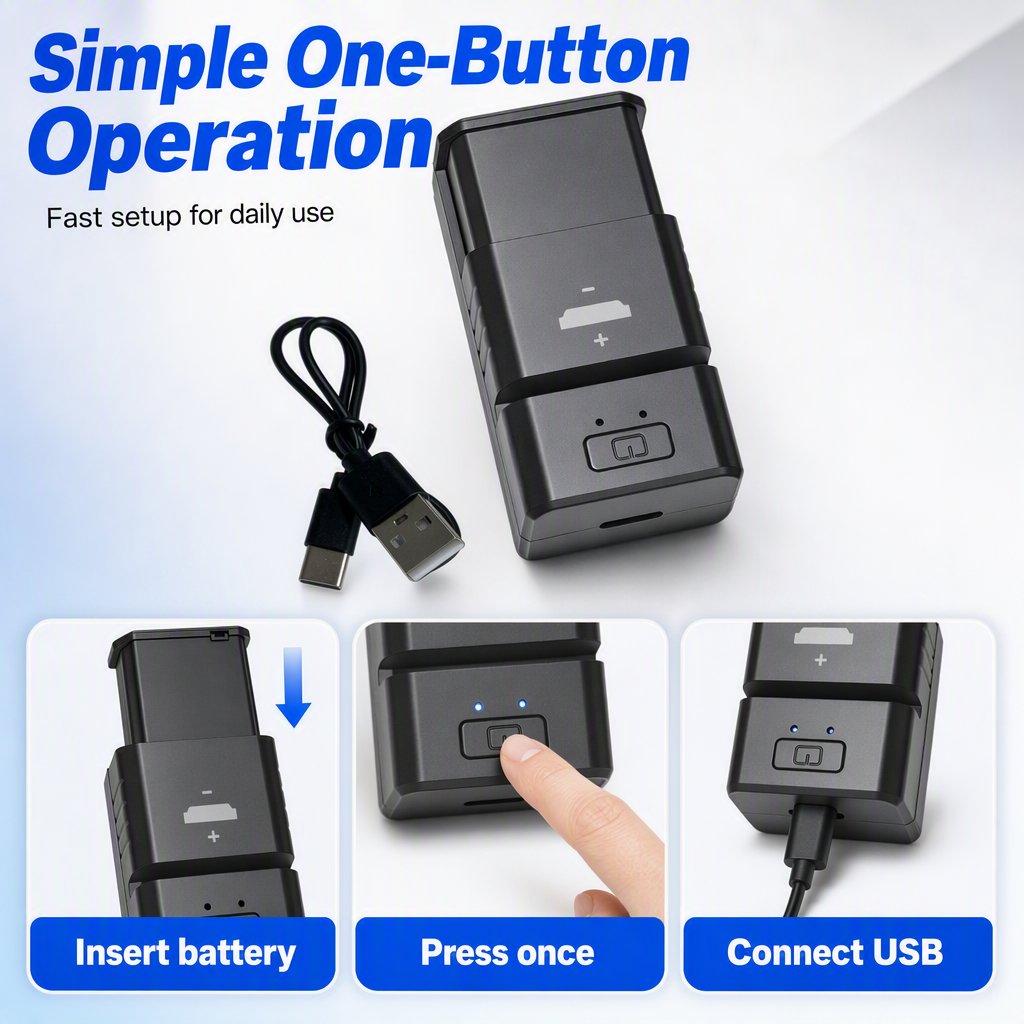 Recharge Coin Batteries Anywhere! Pocket USB-C One-Button Charger