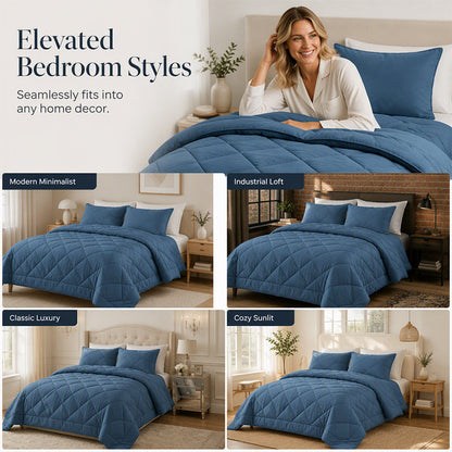 🛏️ Brushed Microfiber Comforter Set: Diamond Quilting, Moisture-Wicking, All-Season, with 2 Pillowcases