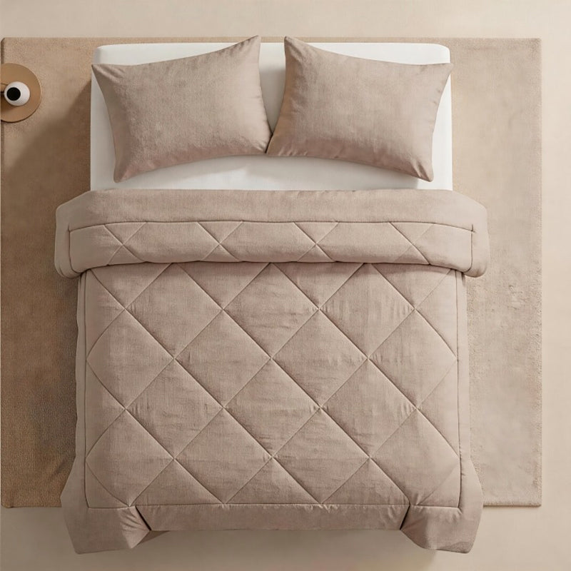 🛏️ Brushed Microfiber Comforter Set: Diamond Quilting, Moisture-Wicking, All-Season, with 2 Pillowcases