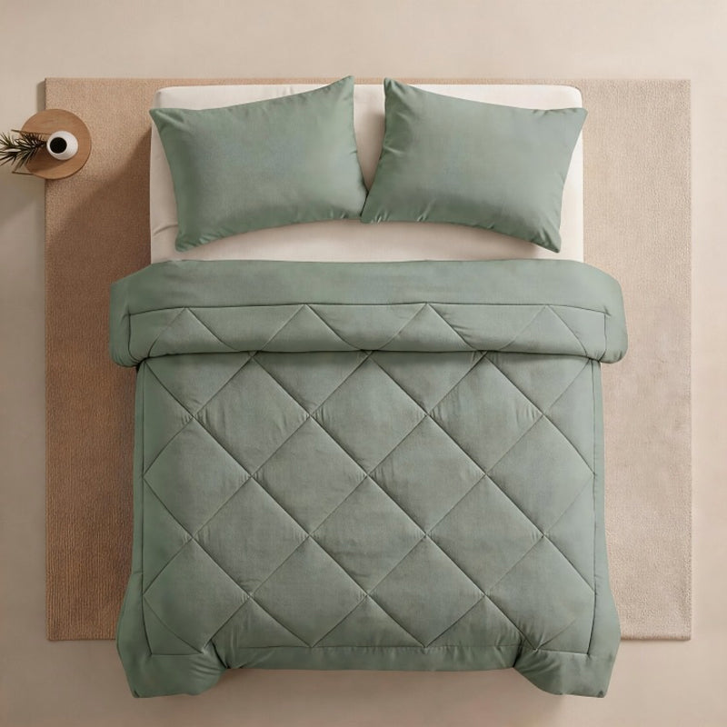 🛏️ Brushed Microfiber Comforter Set: Diamond Quilting, Moisture-Wicking, All-Season, with 2 Pillowcases