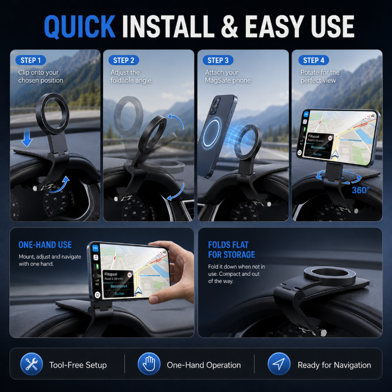 Universal Folding Magnetic Car Phone Mount