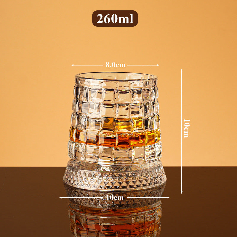 🥃50% OFF NOW! 360° Rotating Whiskey Glass Tumbler – Vintage Embossed Crystal Spinning Old Fashioned Glass, Luxury Rotatable Cocktail Glass for Bar, Home & Party