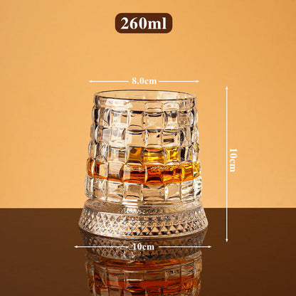 🥃50% OFF NOW! 360° Rotating Whiskey Glass Tumbler – Vintage Embossed Crystal Spinning Old Fashioned Glass, Luxury Rotatable Cocktail Glass for Bar, Home & Party