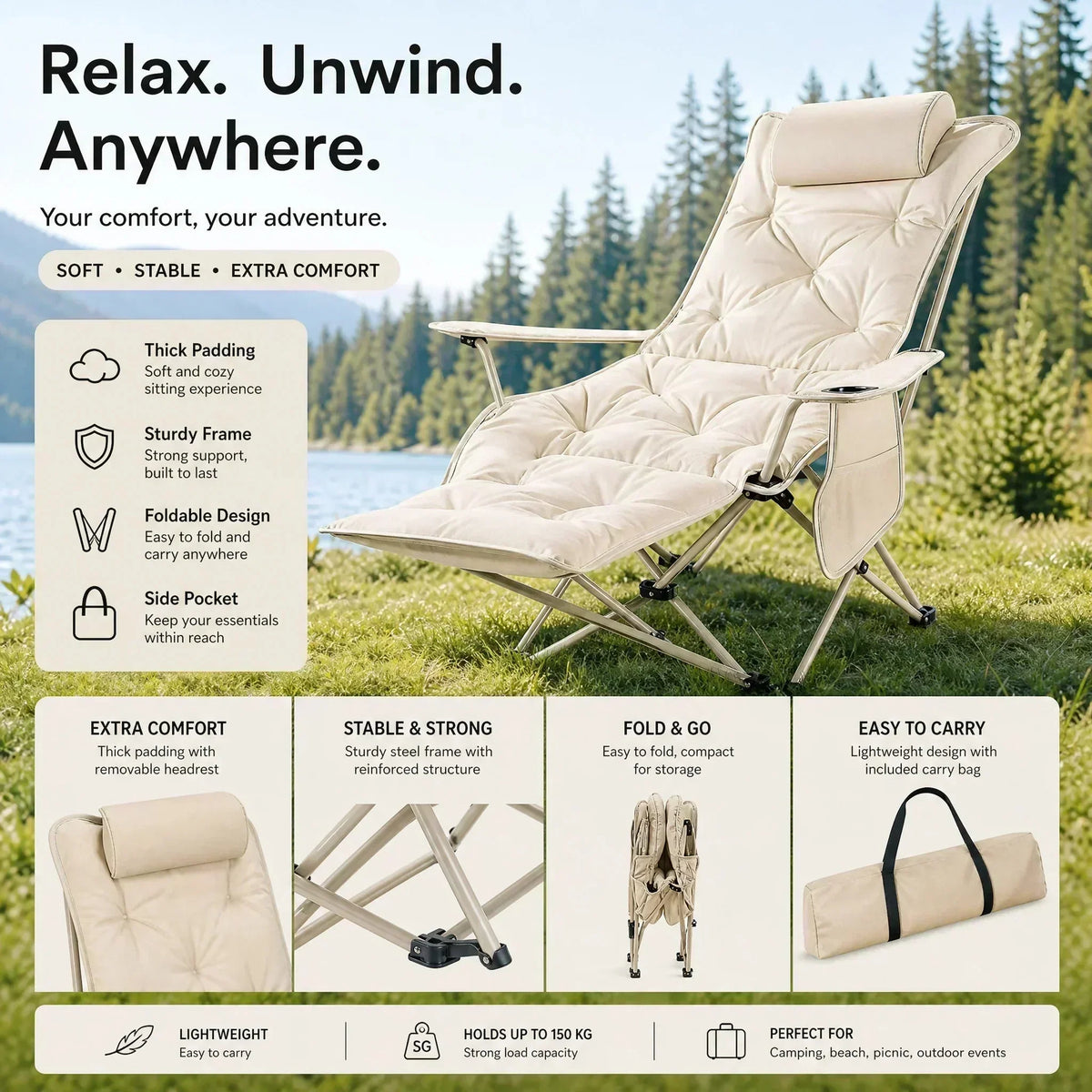 ✨ 50% OFF! Portable, Adjustable Folding Chair for Outdoor Use — Lightweight, Sturdy & Versatile 🪑🏕️ (Buy 2 & Save £5!)