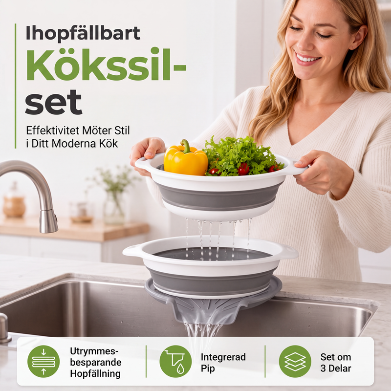 ⏳Time-Limited Special⏰Careluxpro 3-Piece Collapsible Colander Set – With Draining Base, Space Saving, For Fruit Veggies Pasta 🧺