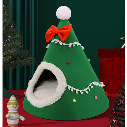Semi-Enclosed Christmas Pet Bed Cave