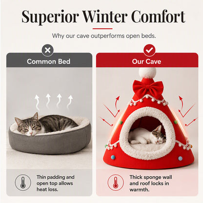Semi-Enclosed Christmas Pet Bed Cave
