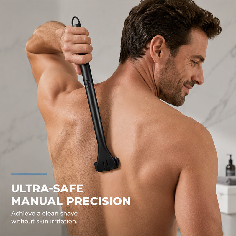 Foldable Manual Back Hair Shaver with Long Handle