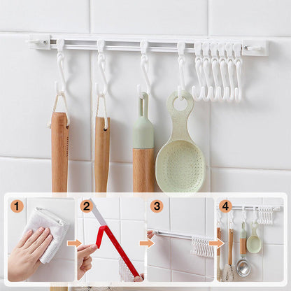 🍳 No-Drill Track Hooks: 10 Sliding Hooks, Strong Adhesive, Space-Saving