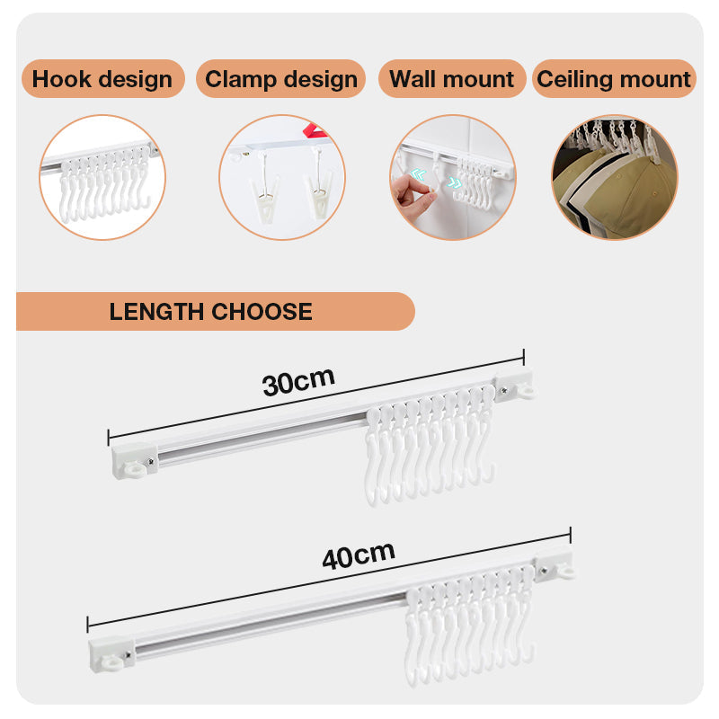 🍳 No-Drill Track Hooks: 10 Sliding Hooks, Strong Adhesive, Space-Saving