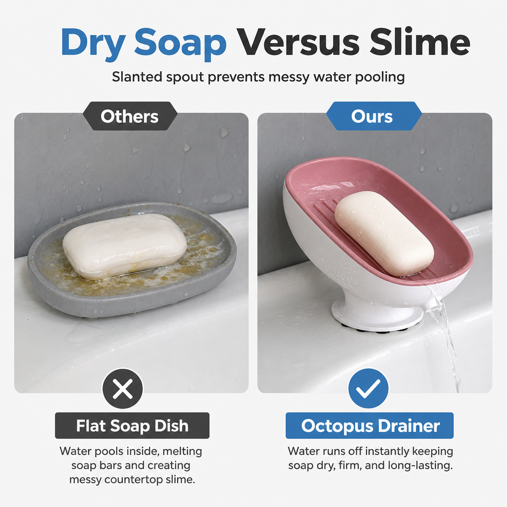 🧼 50% OFF! ✨Wall Mount Double Layer Soap Tray, Suction Cup Self Draining Soap Holder🚿