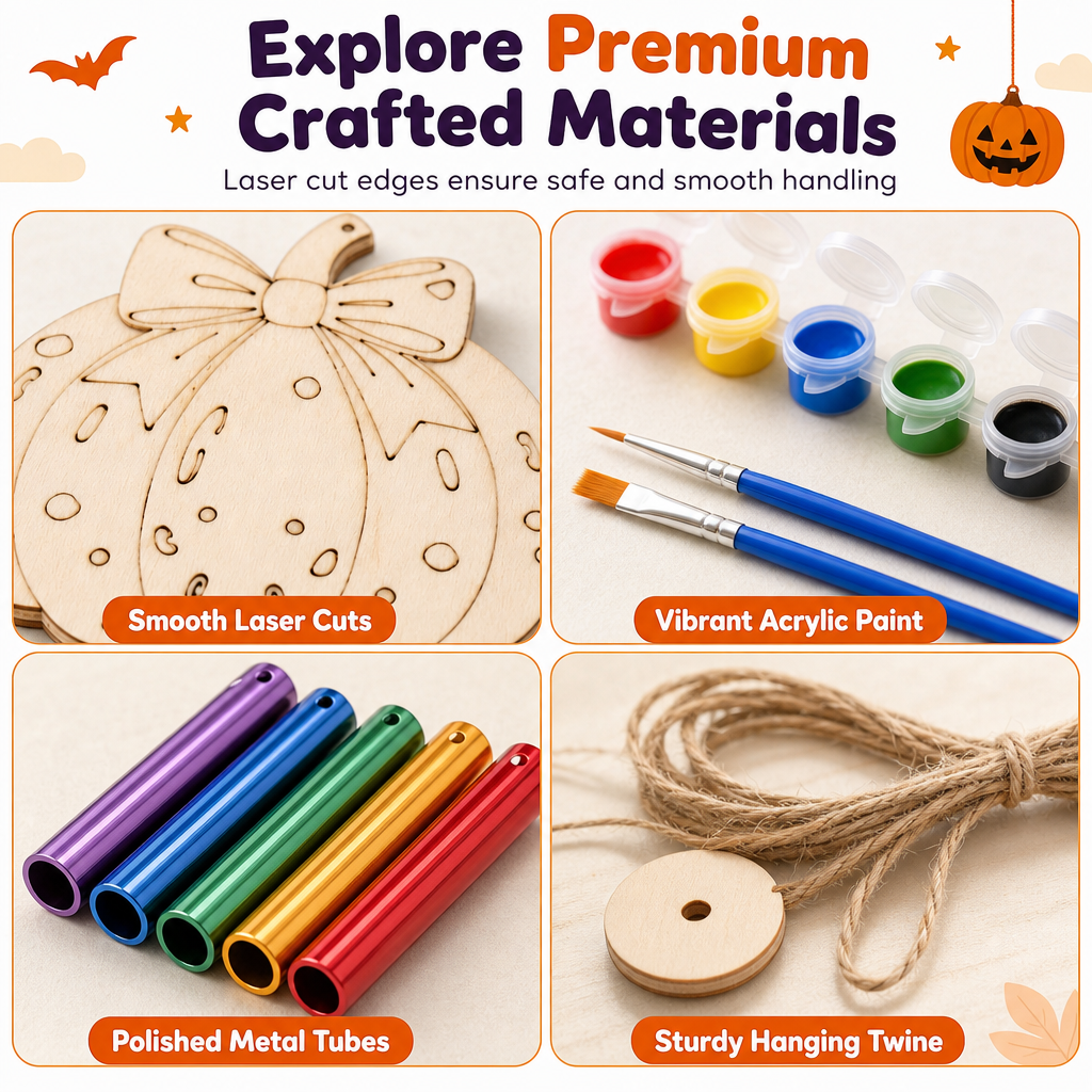 🎃 Save 50%! 🪵 Wooden Pumpkin Craft Kit – DIY wind chime for Halloween ✨