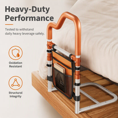 Adjustable Bed Assist Rail with Storage Pocket