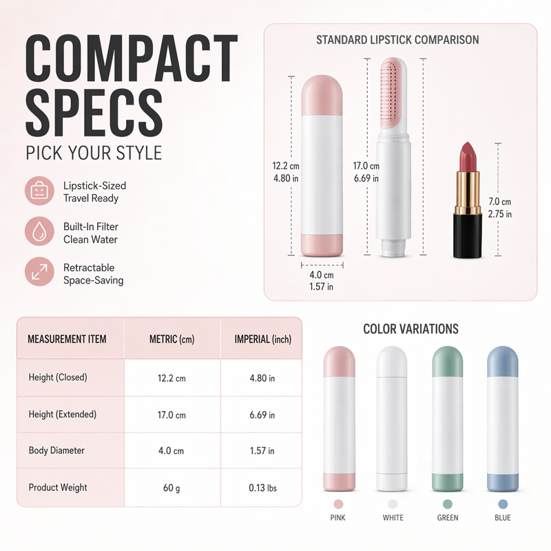 Portable Travel Shower Head with Filter Telescopic Lipstick Design